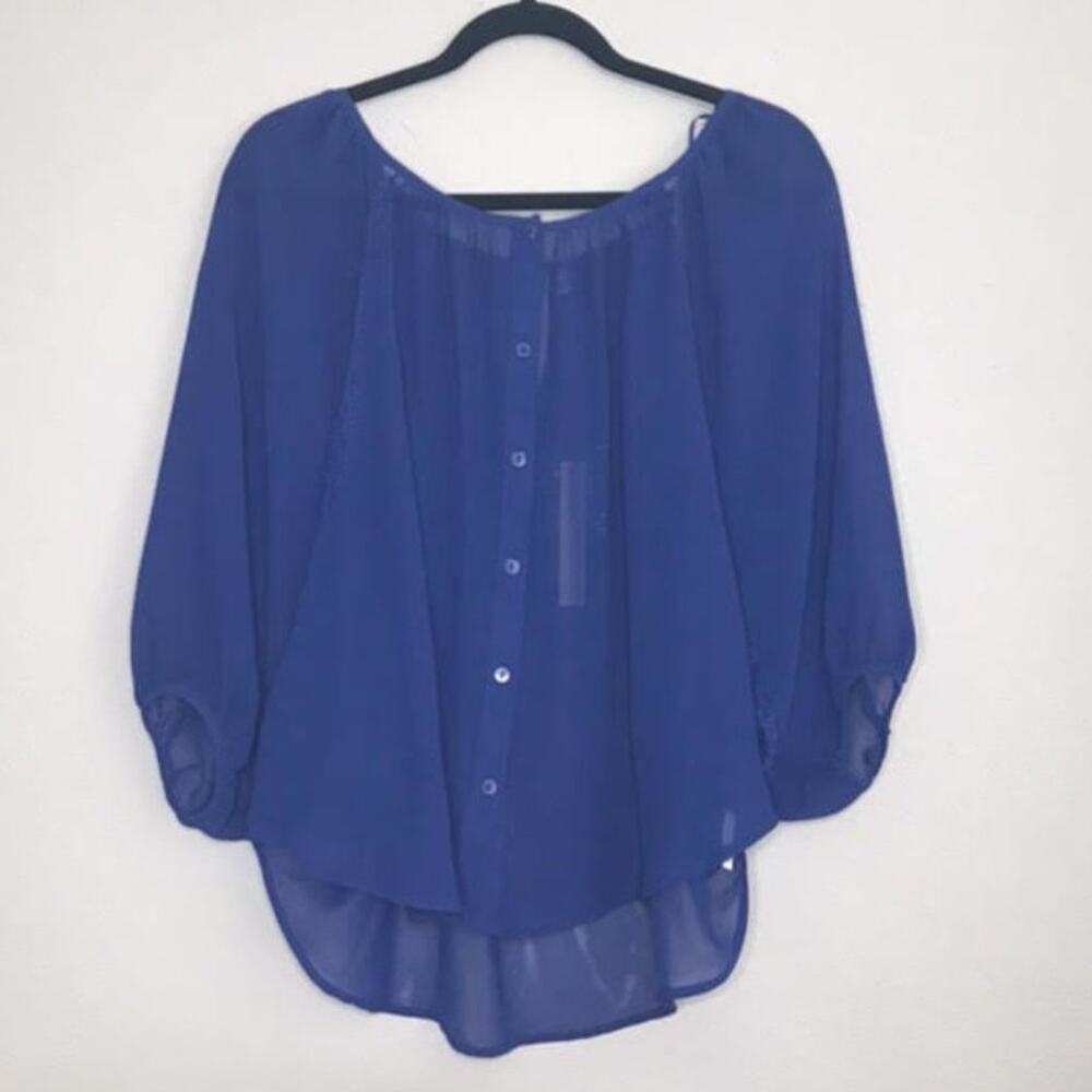 Lauren Conrad Cobalt Blue Sheer High Low Blouse M NWT